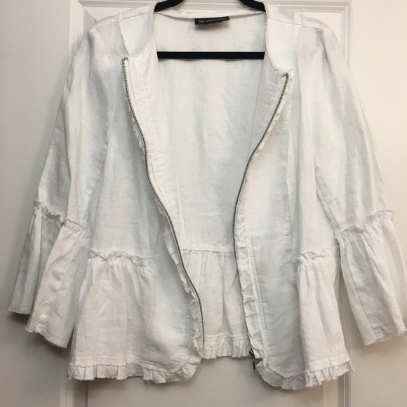 INC White Ruffle Linen Blazer Jacket - Picture 6 of 12